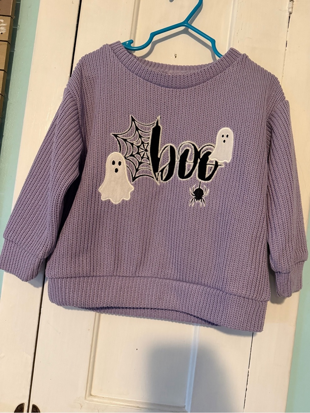 SHEIN Lavender Knit 'Boo' Halloween Sweater with Ghosts